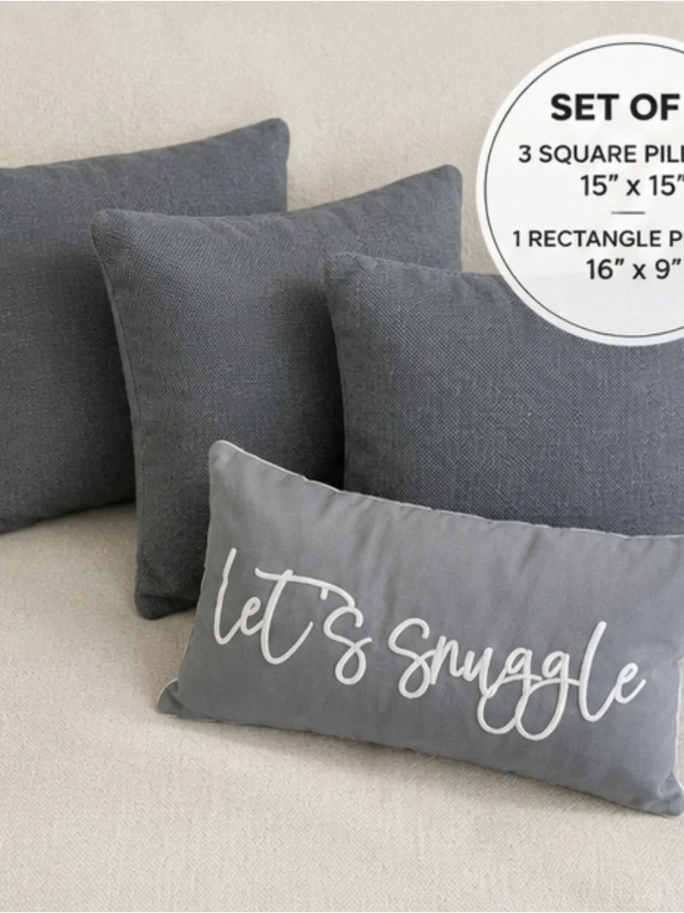 Set of 4 Gray Decorative Throw Pillows – Let’s Snuggle
